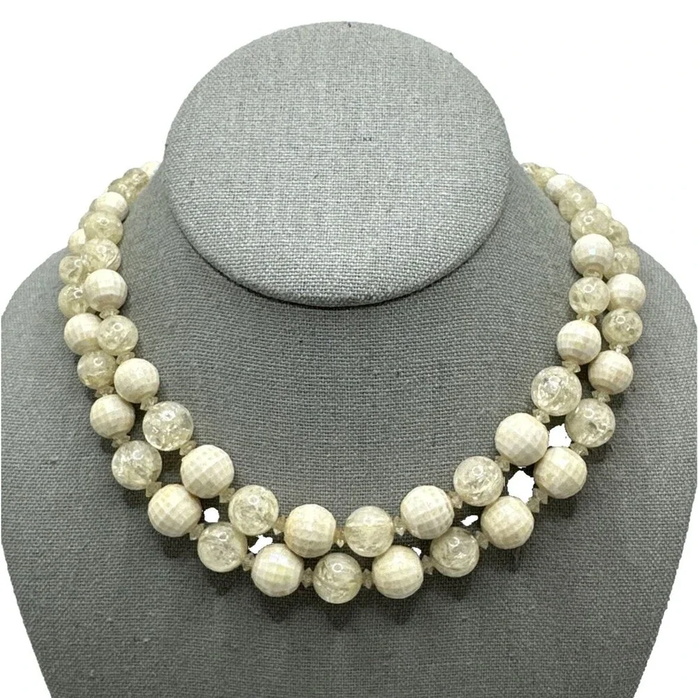 Vintage Coro Lucite Necklace Faceted Bead Cream Ivory Choker 16